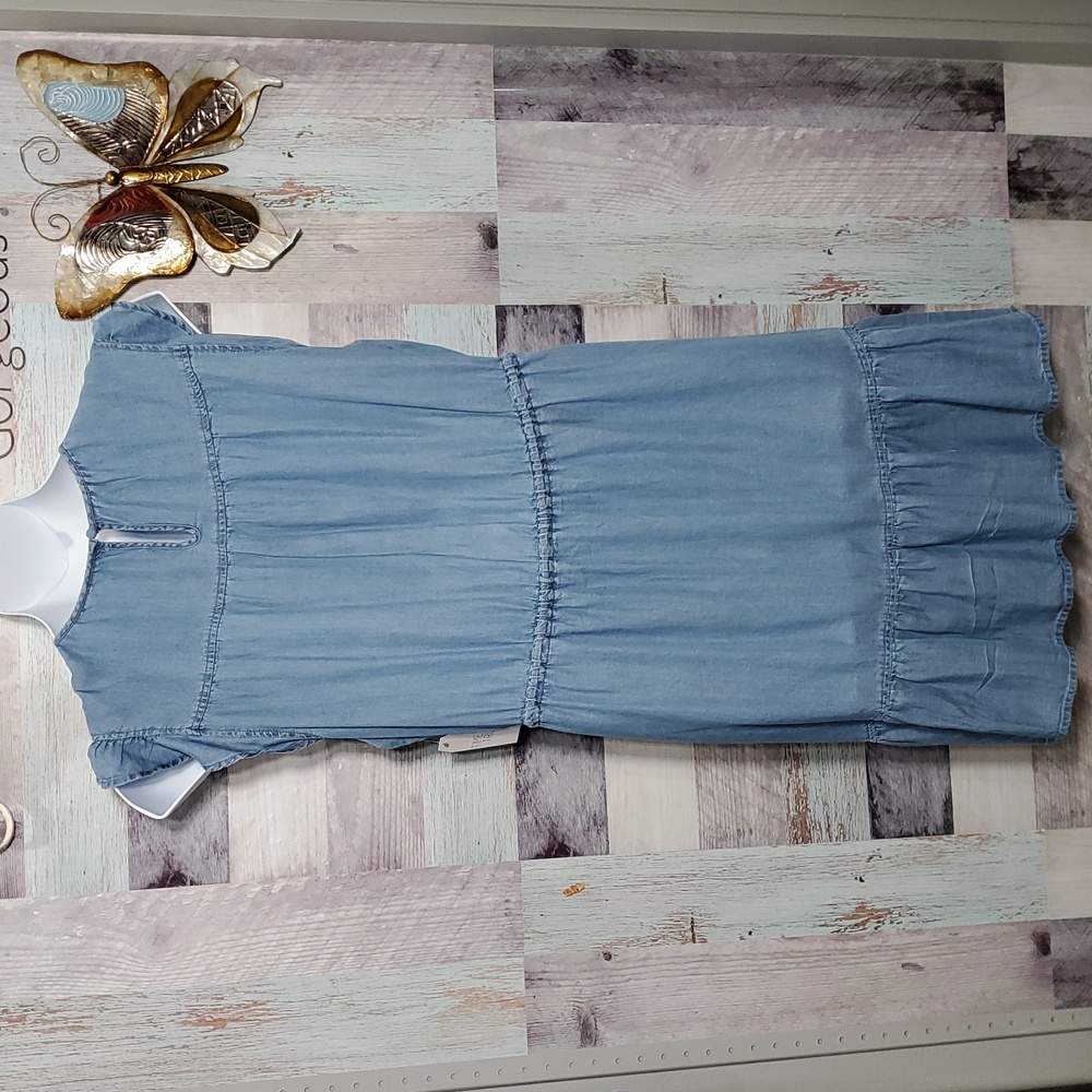 Time and Tru Sz XL 16-18 Chambray Woven Flutter Sleeve Dress New 925 - Picture 7 of 9